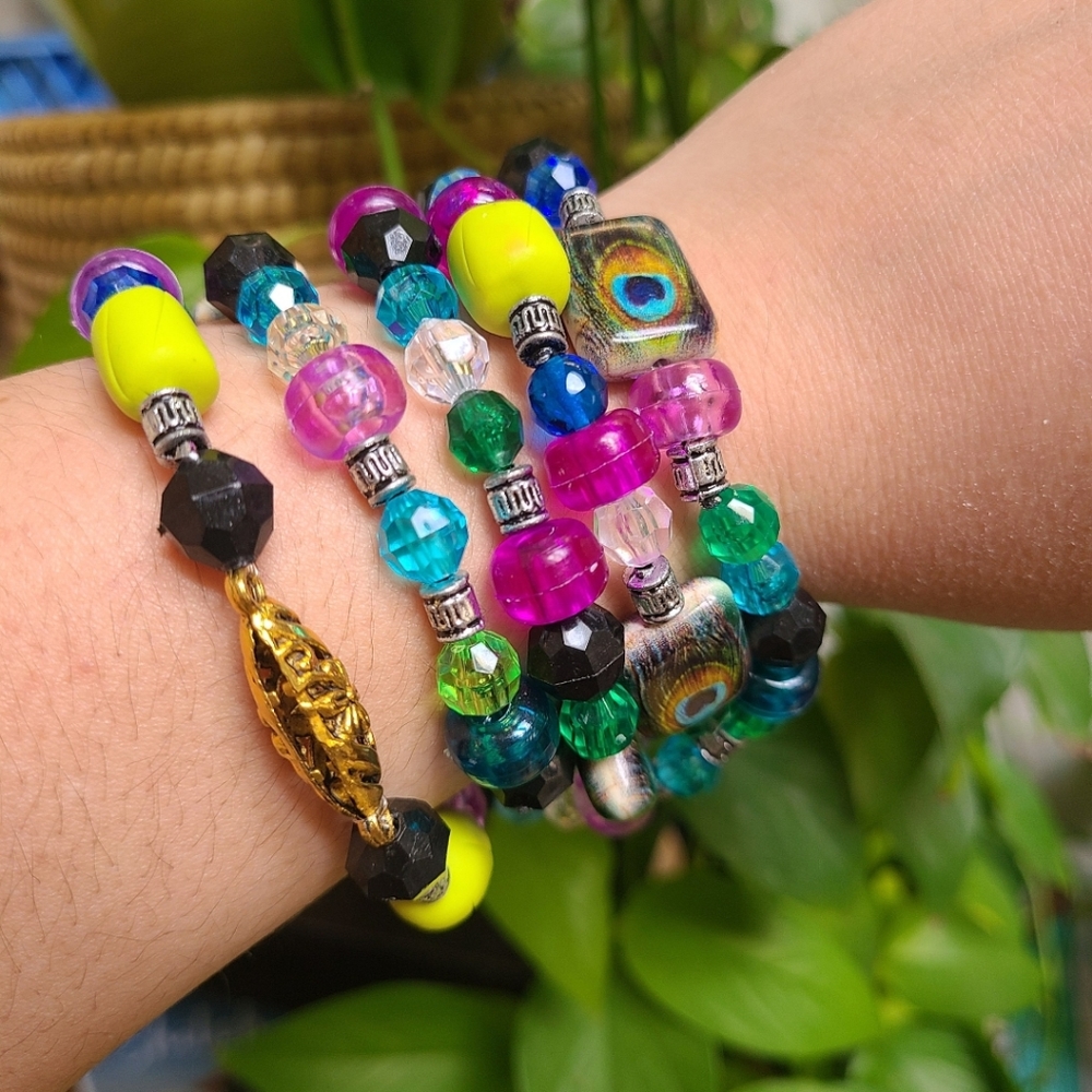 🆕️Handmade Bracelet Handmade Necklace Peacock + Clay Beads for Meditation